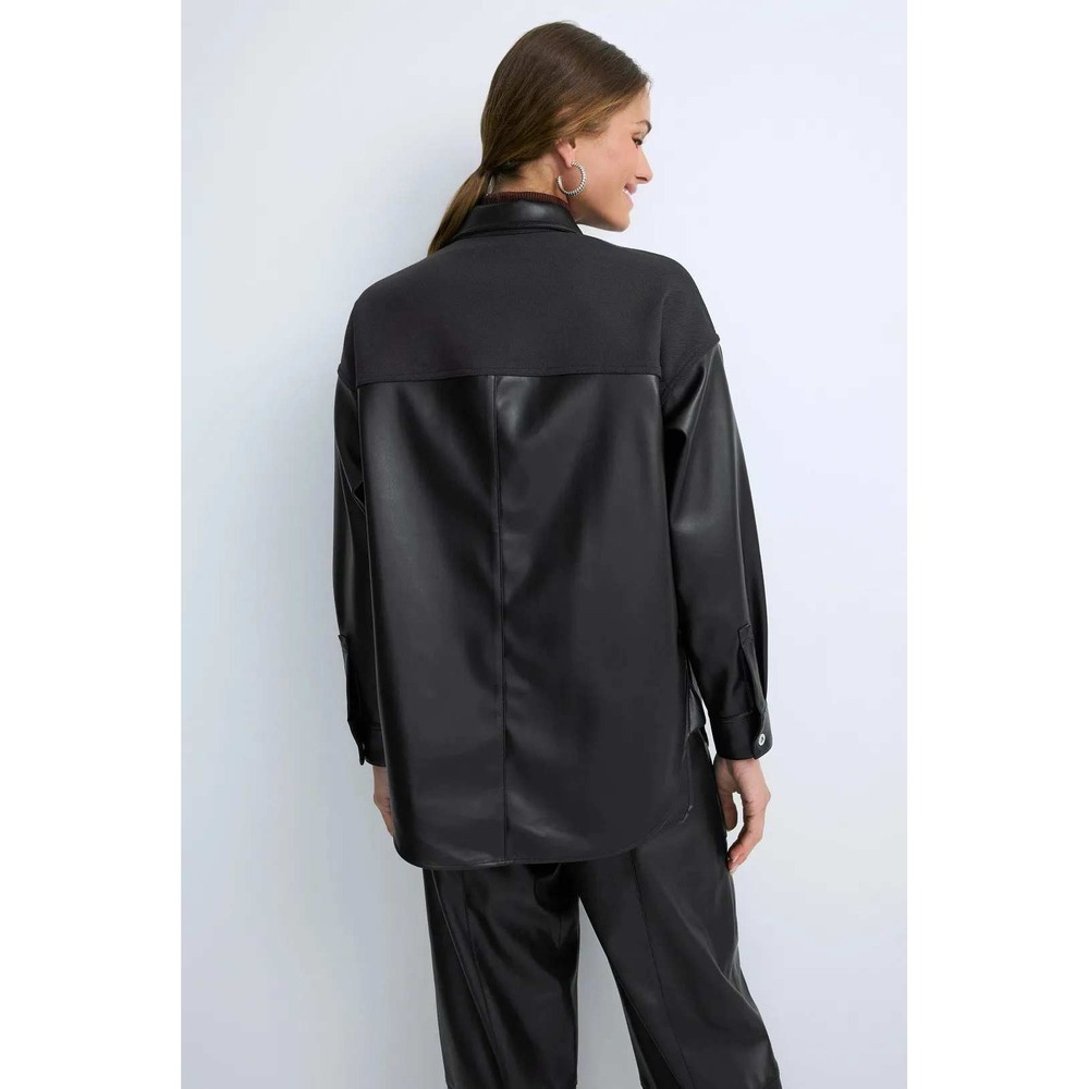 3.1 Phillip Lim Womens Mixed Media Vegan Leather Shacket Black Size M - Picture 2 of 7